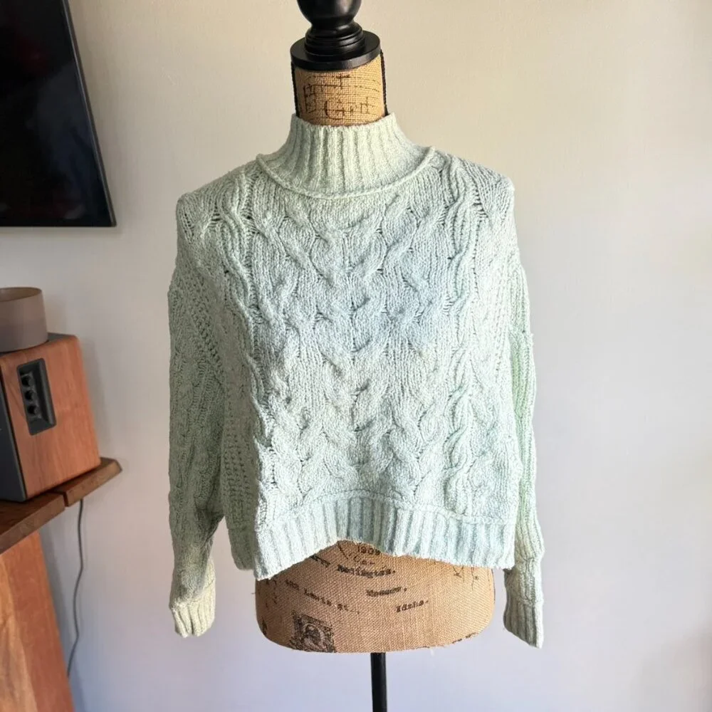 Free People - Merry Go Round Cable-Knit Sweater Mint - Women’s S​​